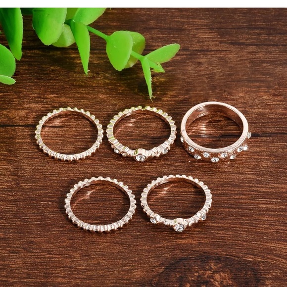 5Pcs/Set Crystal Rose Gold Stackable Ring - Picture 4 of 5